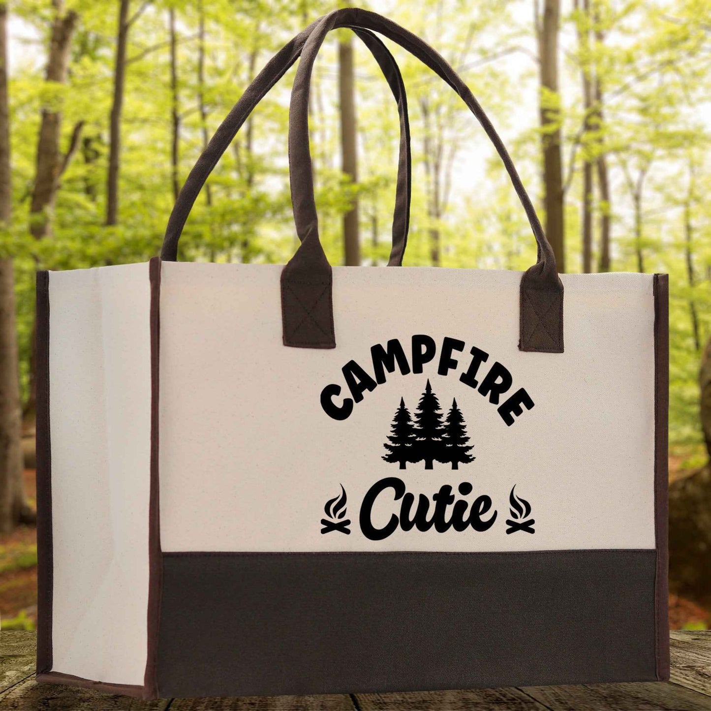 Campfire Cutie Cotton Canvas Chic Tote Bag Camping Tote Camping Lover Gift Tote Bag Outdoor Tote Weekender Tote Camper Multipurpose Tote