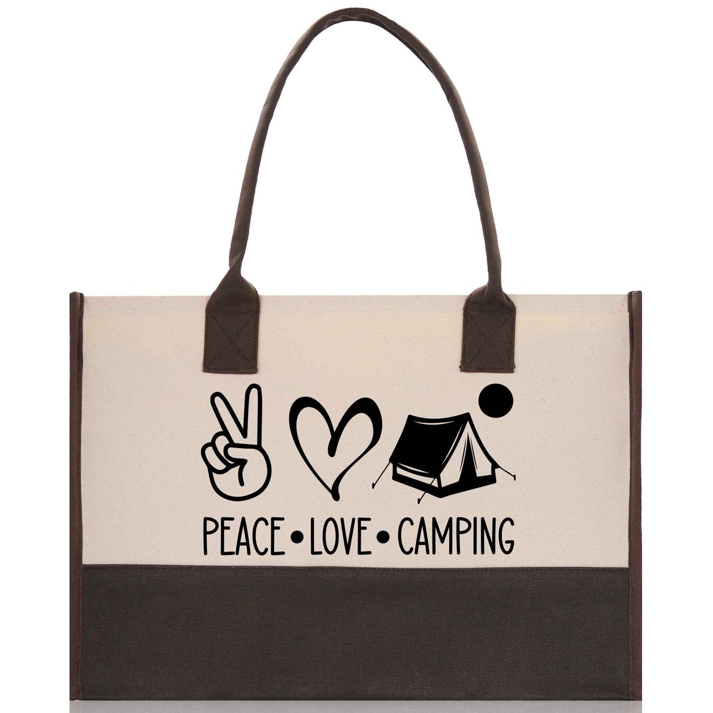 Peace Love Camping Cotton Canvas Chic Tote Bag Camping Tote Camping Lover Gift Tote Bag Outdoor Tote Weekender Tote Multipurpose Camper Tote