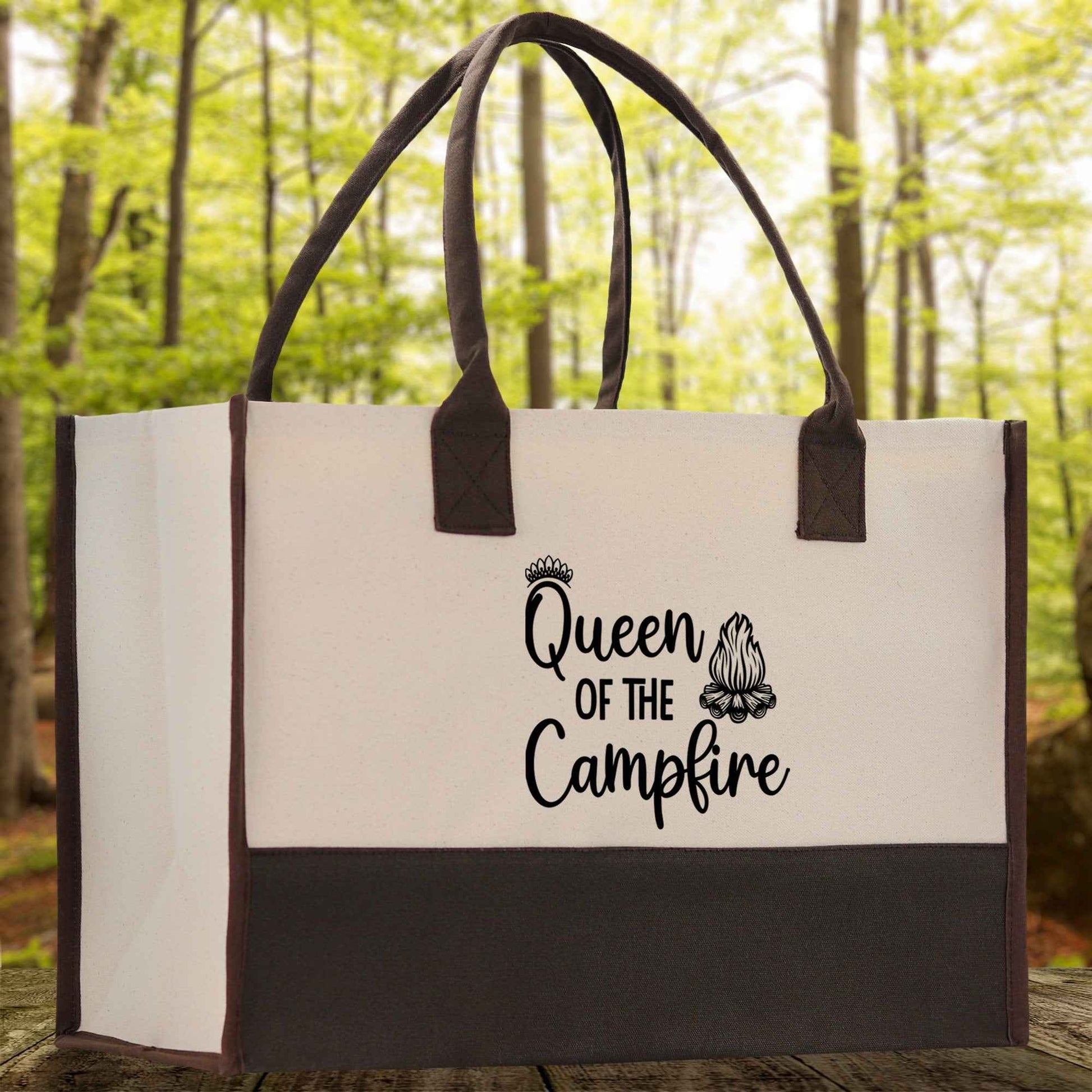 Queen of the Campfire  Cotton Canvas Chic Tote Bag Camping Tote Camping Lover Gift Tote Bag Outdoor Tote Weekender Tote Camper Tote