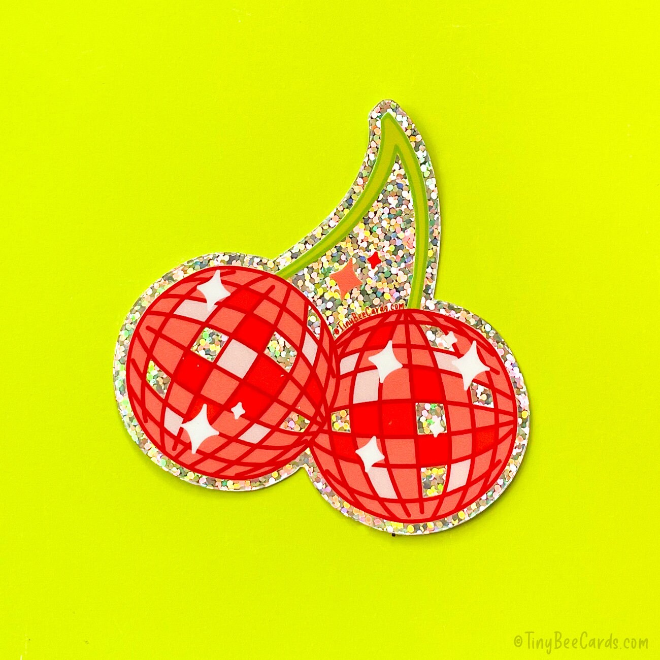 Cherry Disco Balls Glitter Vinyl Sticker