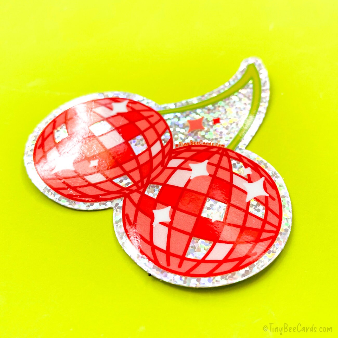 Cherry Disco Balls Glitter Vinyl Sticker