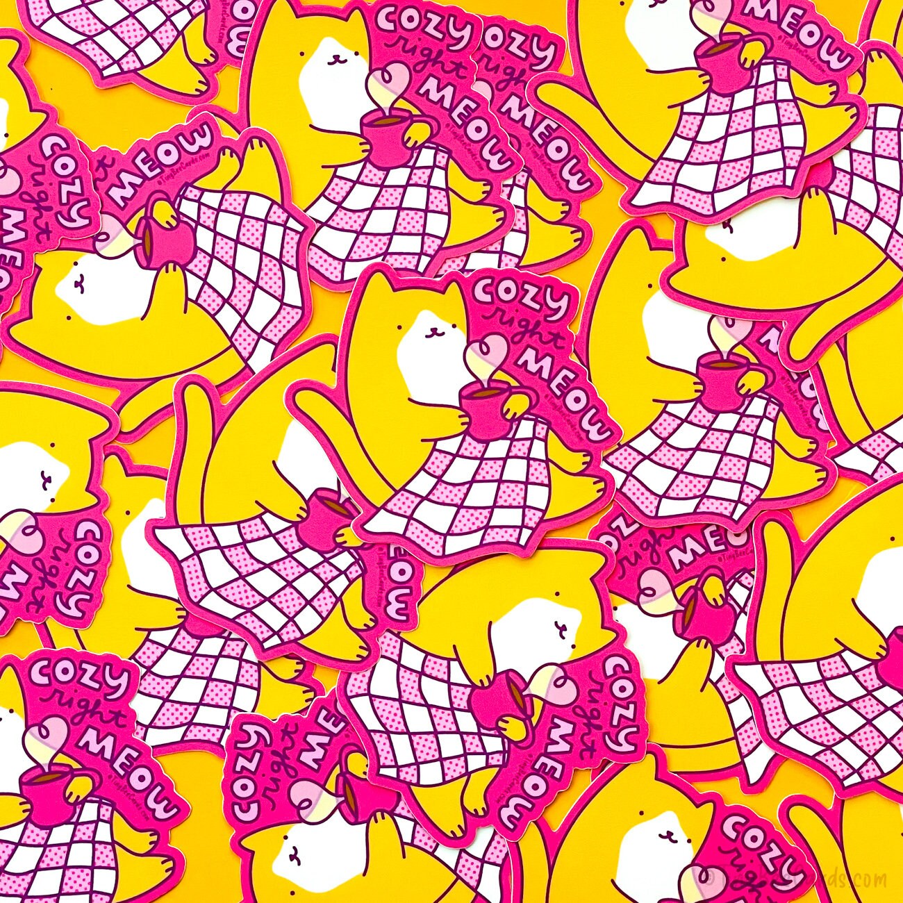 Orange Cat Vinyl Sticker "Cozy Right Meow"