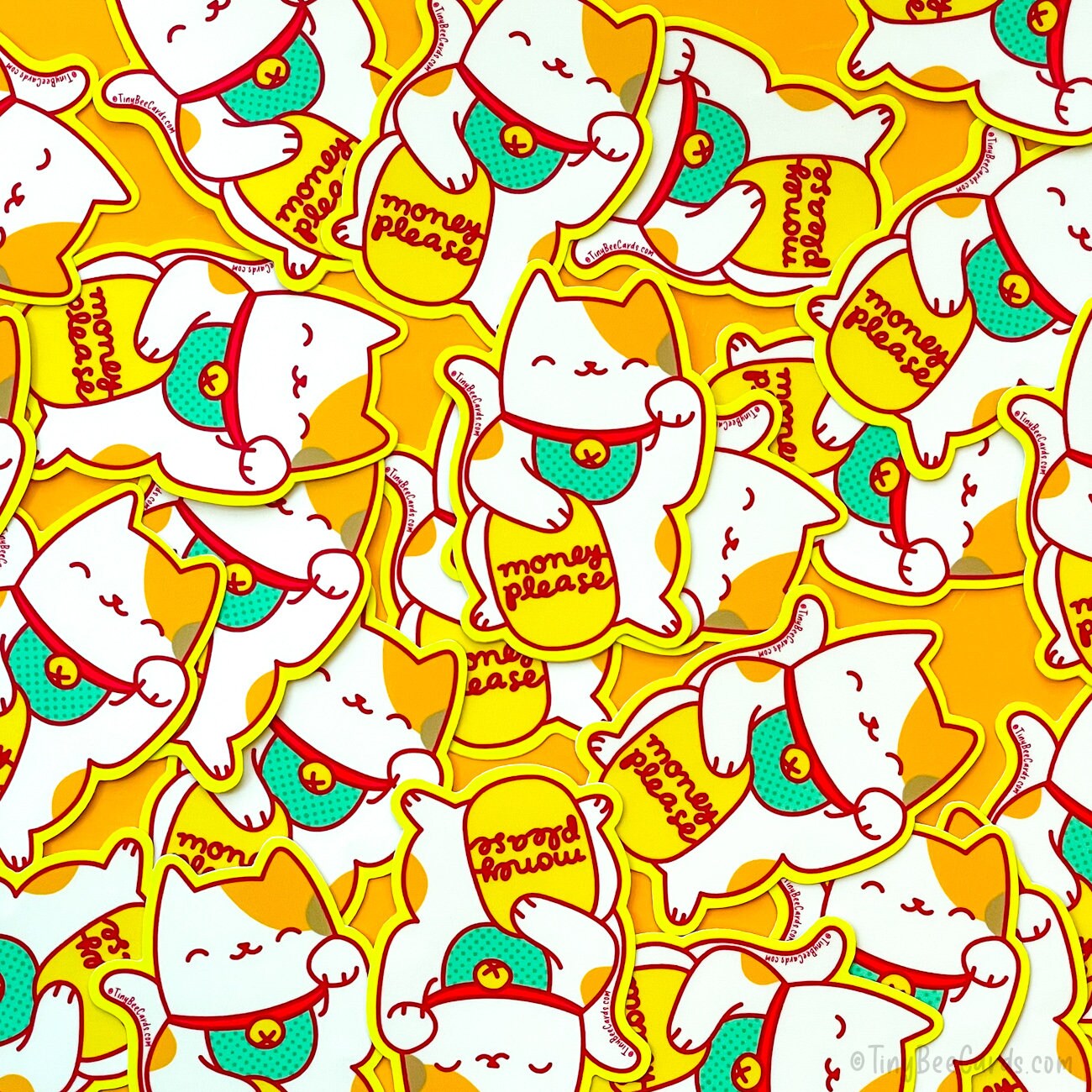 Lucky Cat Maneki Neko Vinyl Sticker "Money Please"