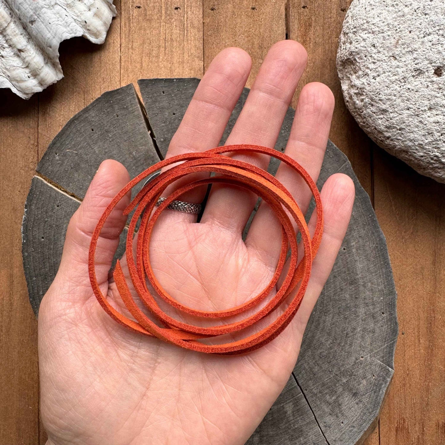 Rhodochrosite & Picture Jasper Hat Band: Vegan Suede Cord