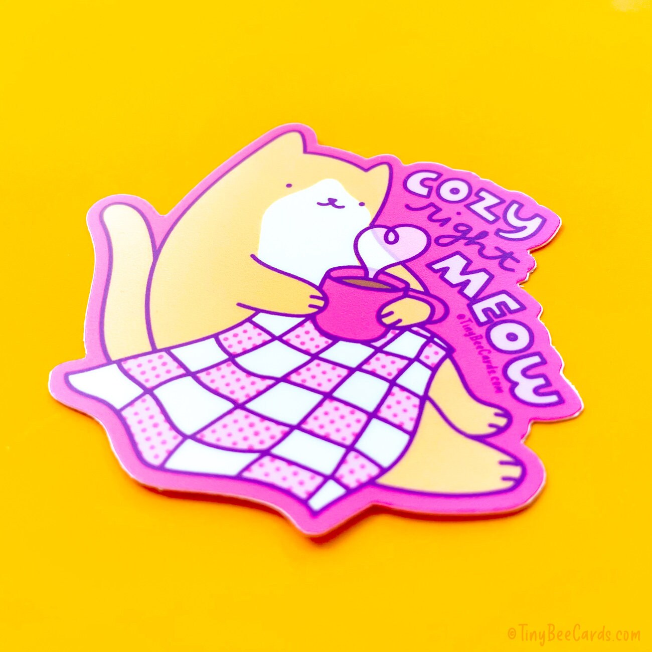 Orange Cat Vinyl Sticker "Cozy Right Meow"