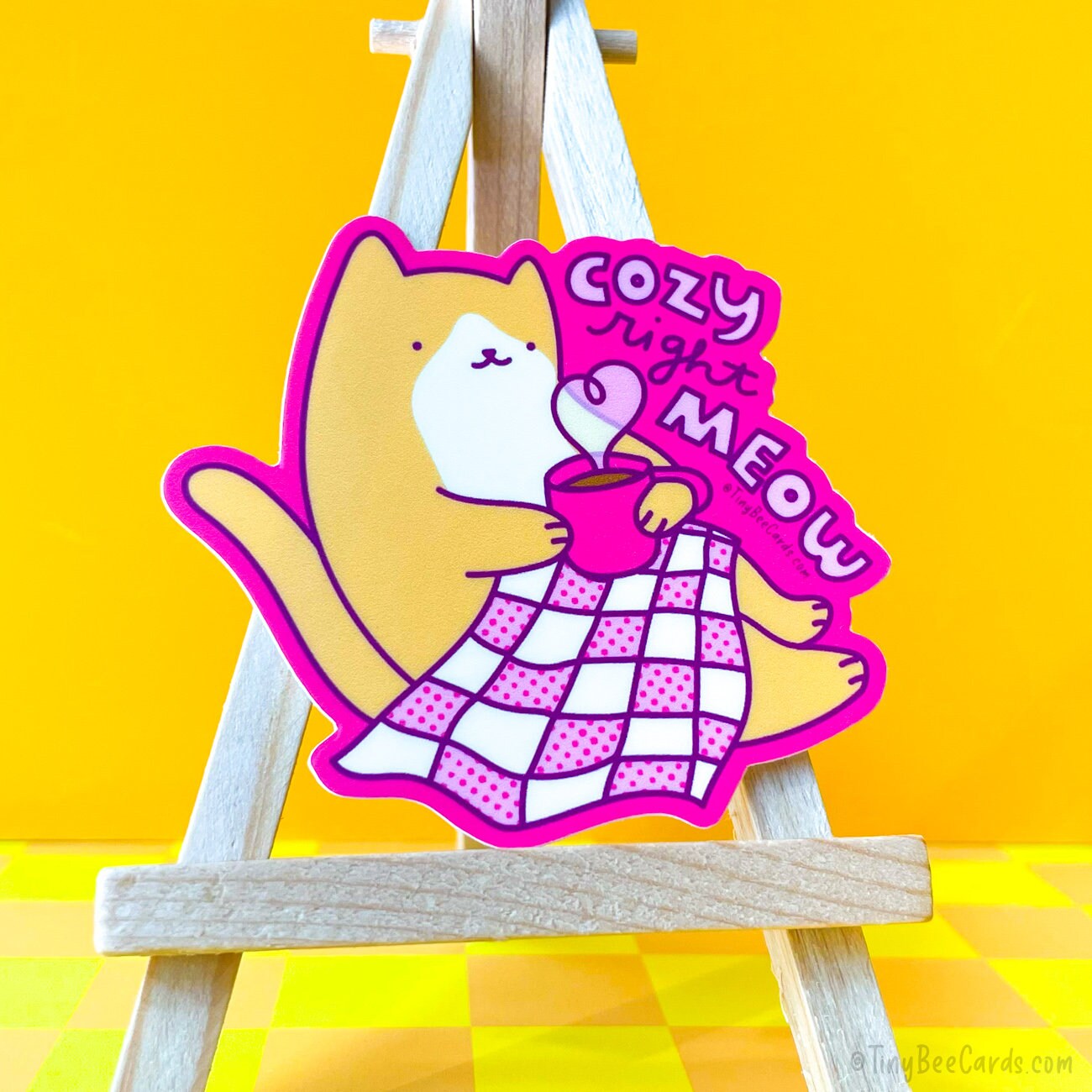 Orange Cat Vinyl Sticker "Cozy Right Meow"