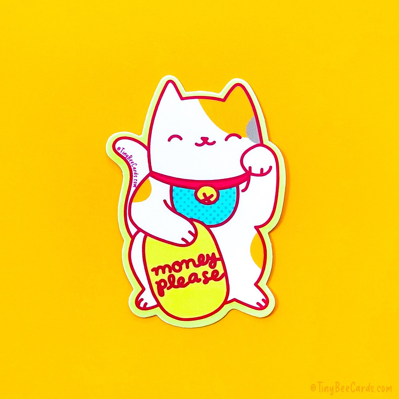 Lucky Cat Maneki Neko Vinyl Sticker "Money Please"