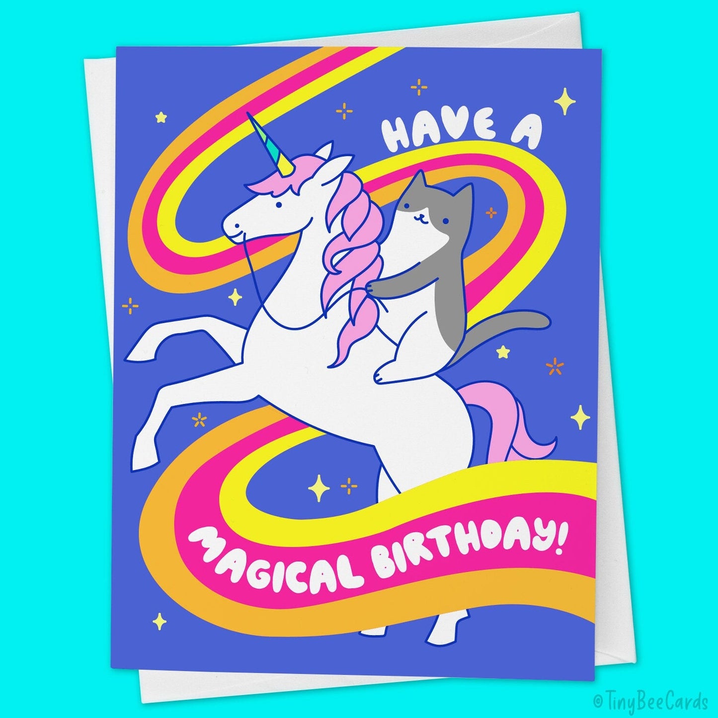 Unicorn and Cat Birthday Card "Have A Magical Bday"