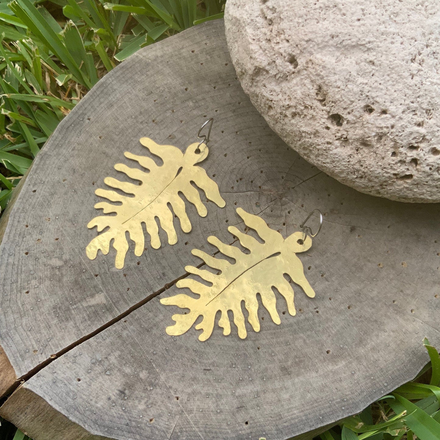 Large Brass Fern Earrings: Woodland Dangle Earrings