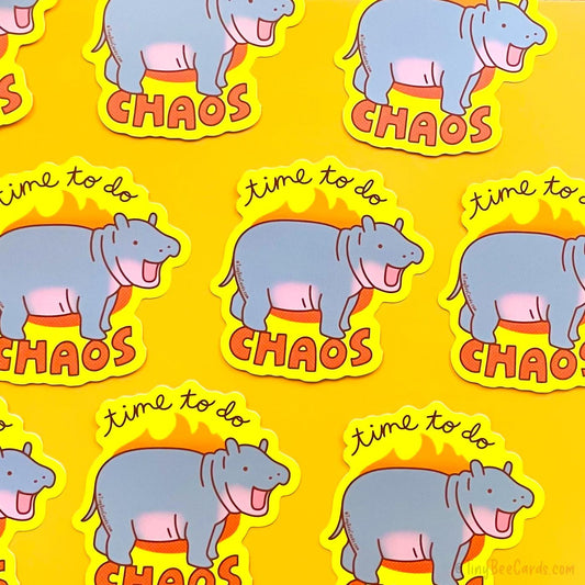 Baby Pygmy Hippo Vinyl Sticker - Time to do Chaos