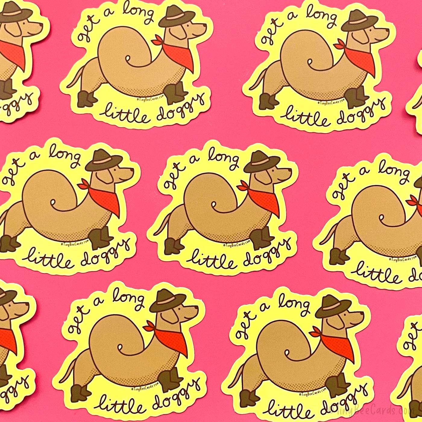 Cowboy Dachshund Vinyl Sticker "Get A Long Little Doggy"