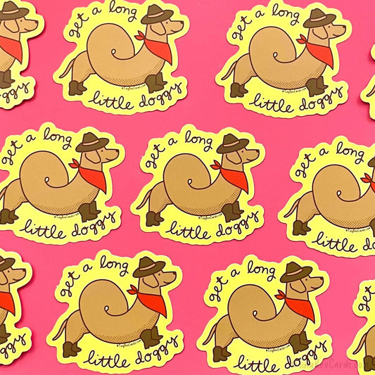 Cowboy Dachshund Vinyl Sticker "Get A Long Little Doggy"