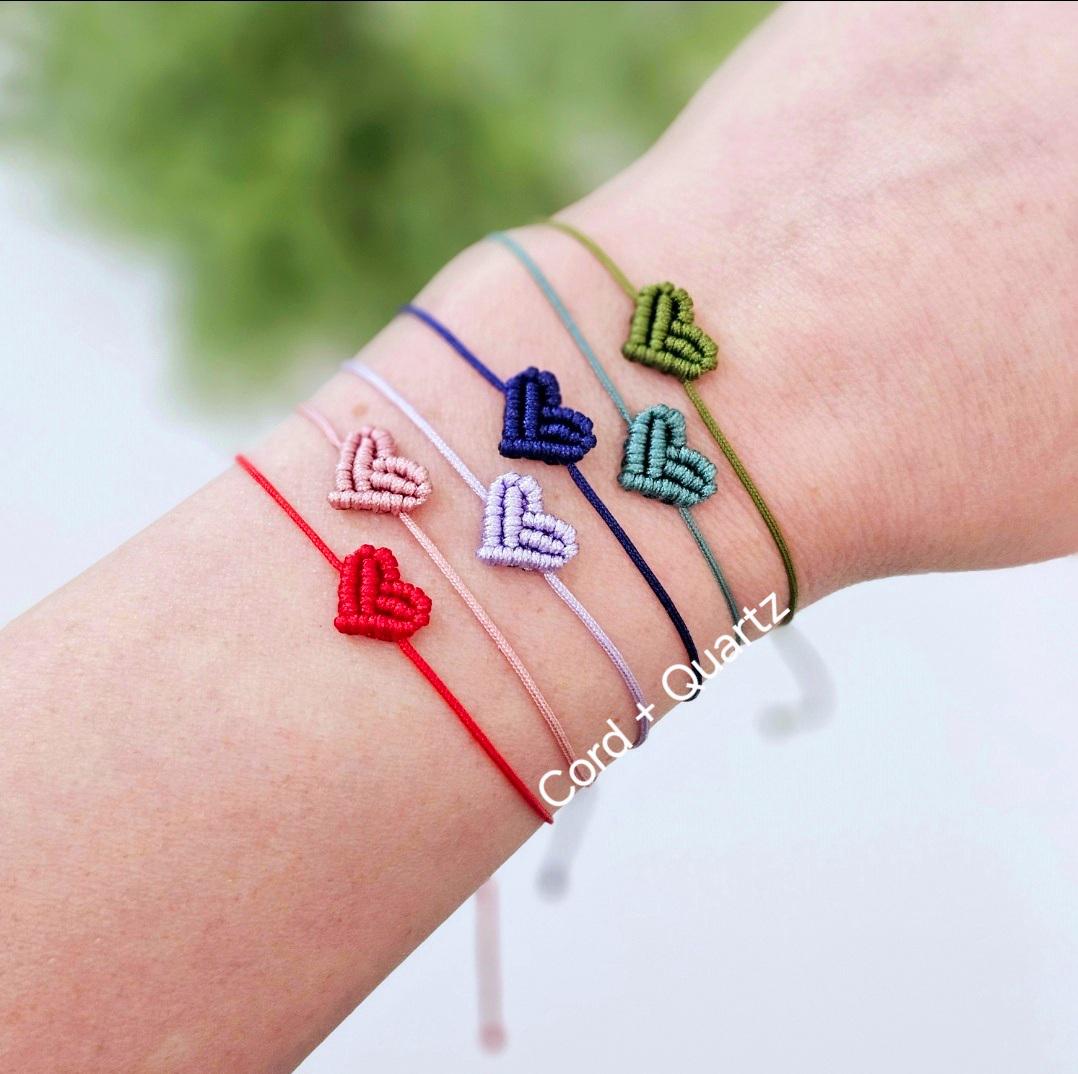 Macrame mini heart bracelets. Adjustable for kids and adults.