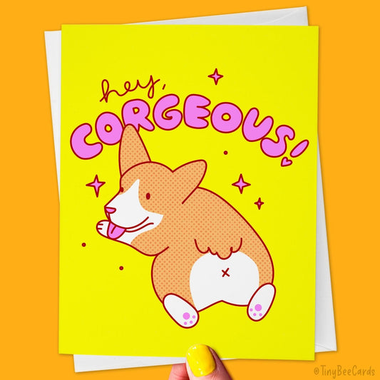 Funny Corgi Love Card for Dog Lovers "Hey Corgeous!"