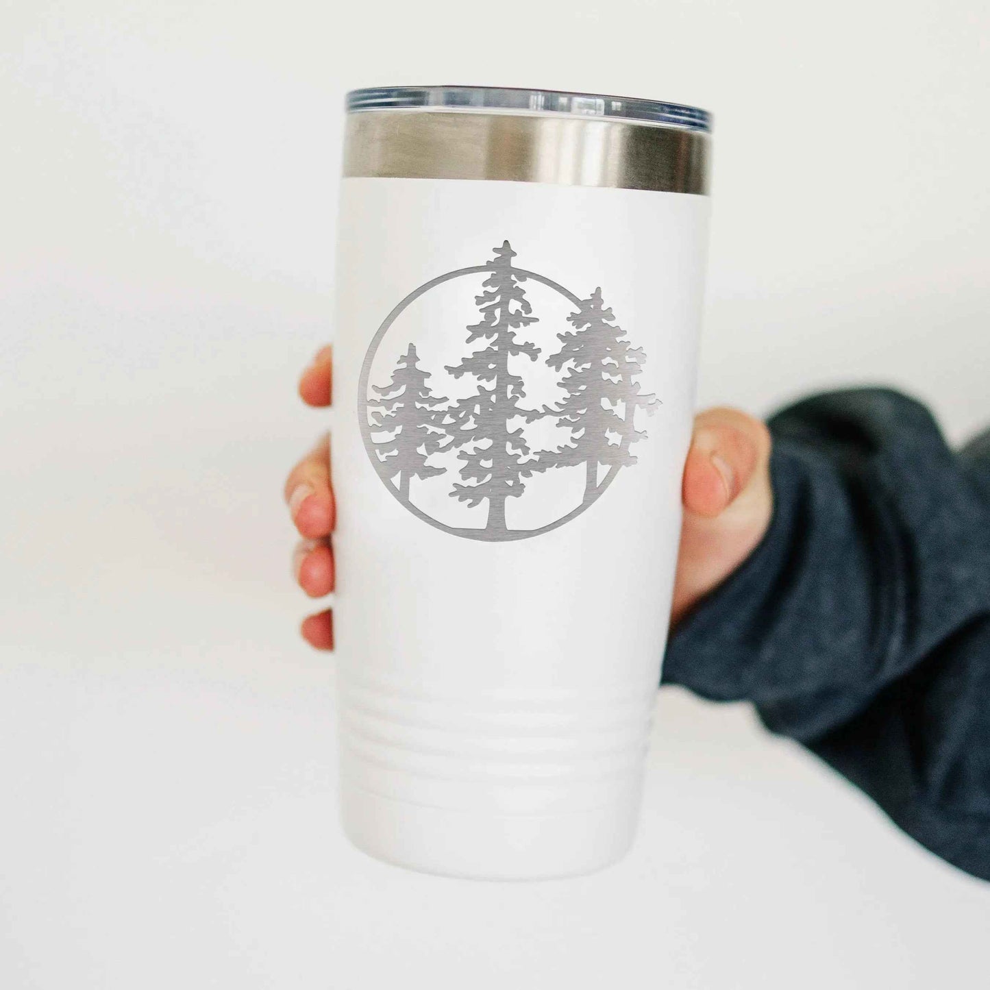 20 Oz Insulated Tumbler for Hiking – Laser-Engraved Pine Tree Design, Black Stainless Steel Travel Mug