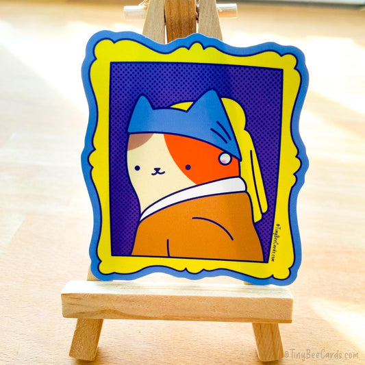 Vermeer Cat Girl with Pearl Earring Vinyl Sticker