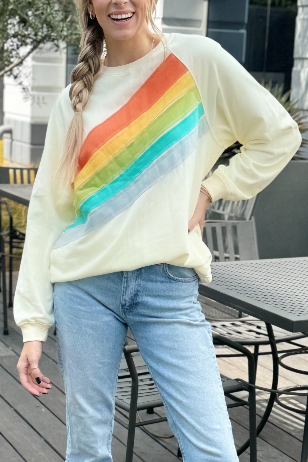 Rainbow Striped Pullover Sweatshirt