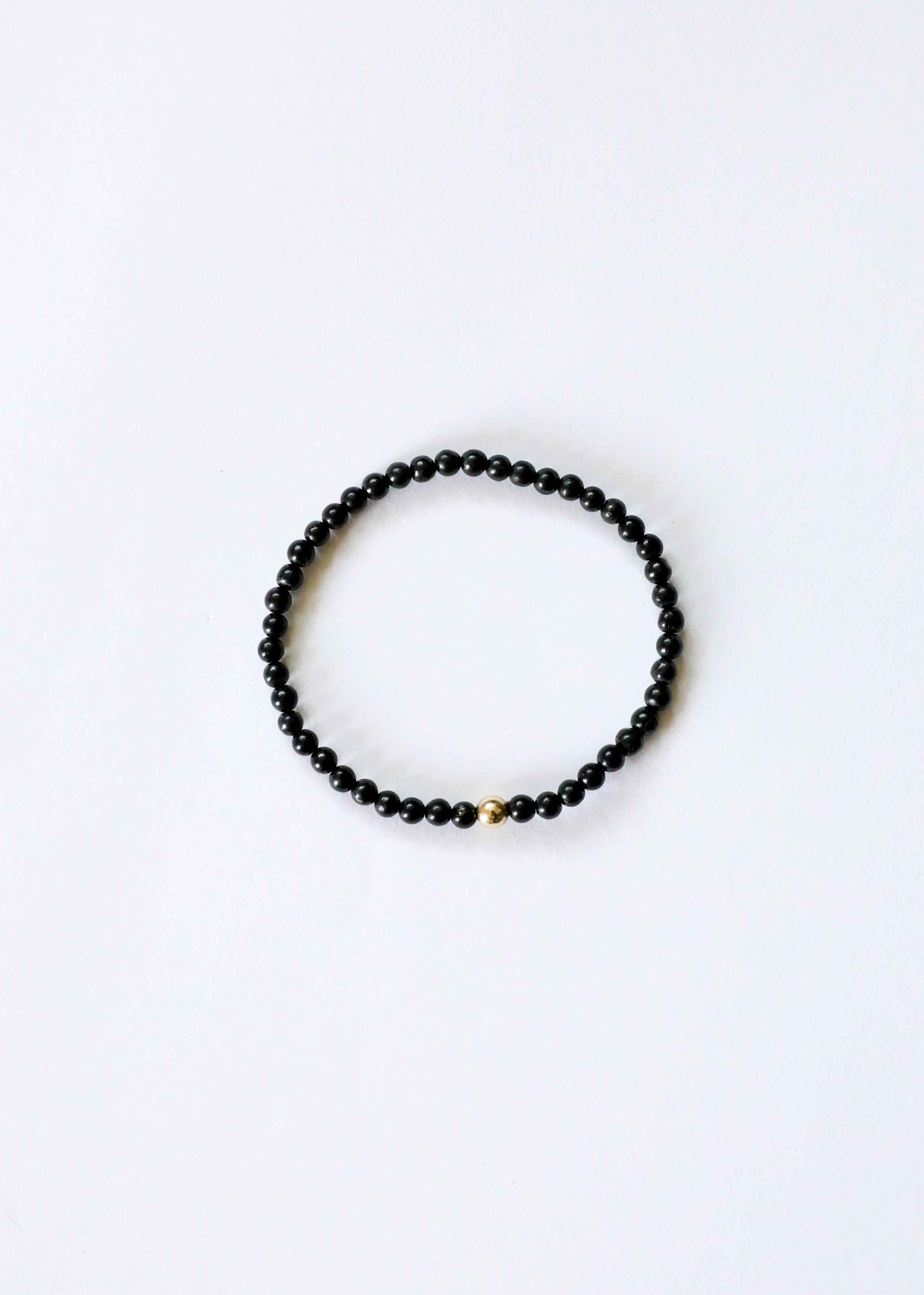 Dainty Shungite + 14K Gold Filled || Beaded Stretch Bracelet