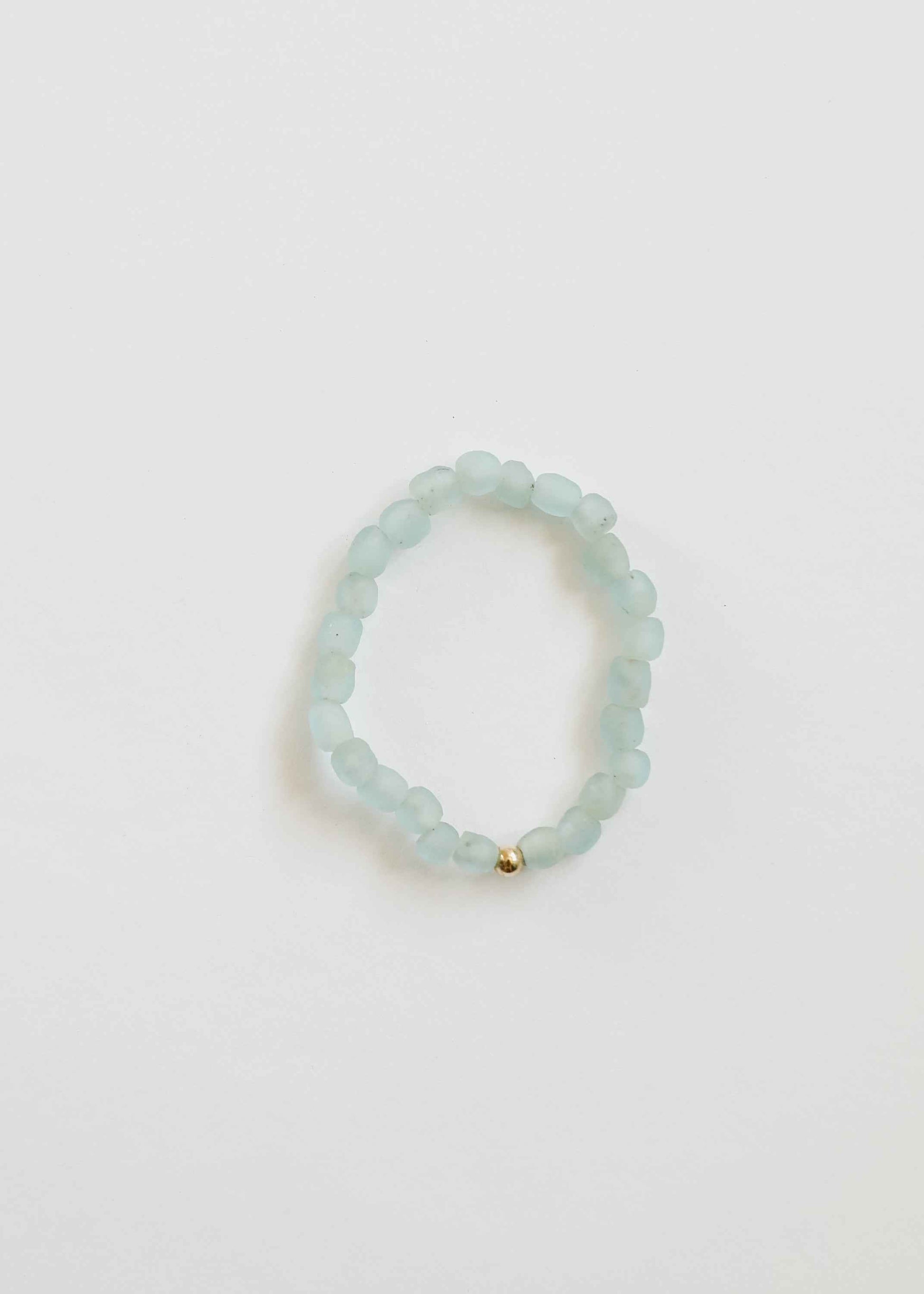 Blue Sea Glass + 14k Gold Filled or Sterling Silver || Stretch Bracelet