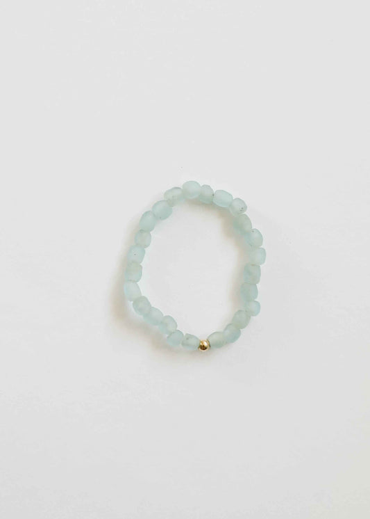 Blue Sea Glass + 14k Gold Filled or Sterling Silver || Stretch Bracelet
