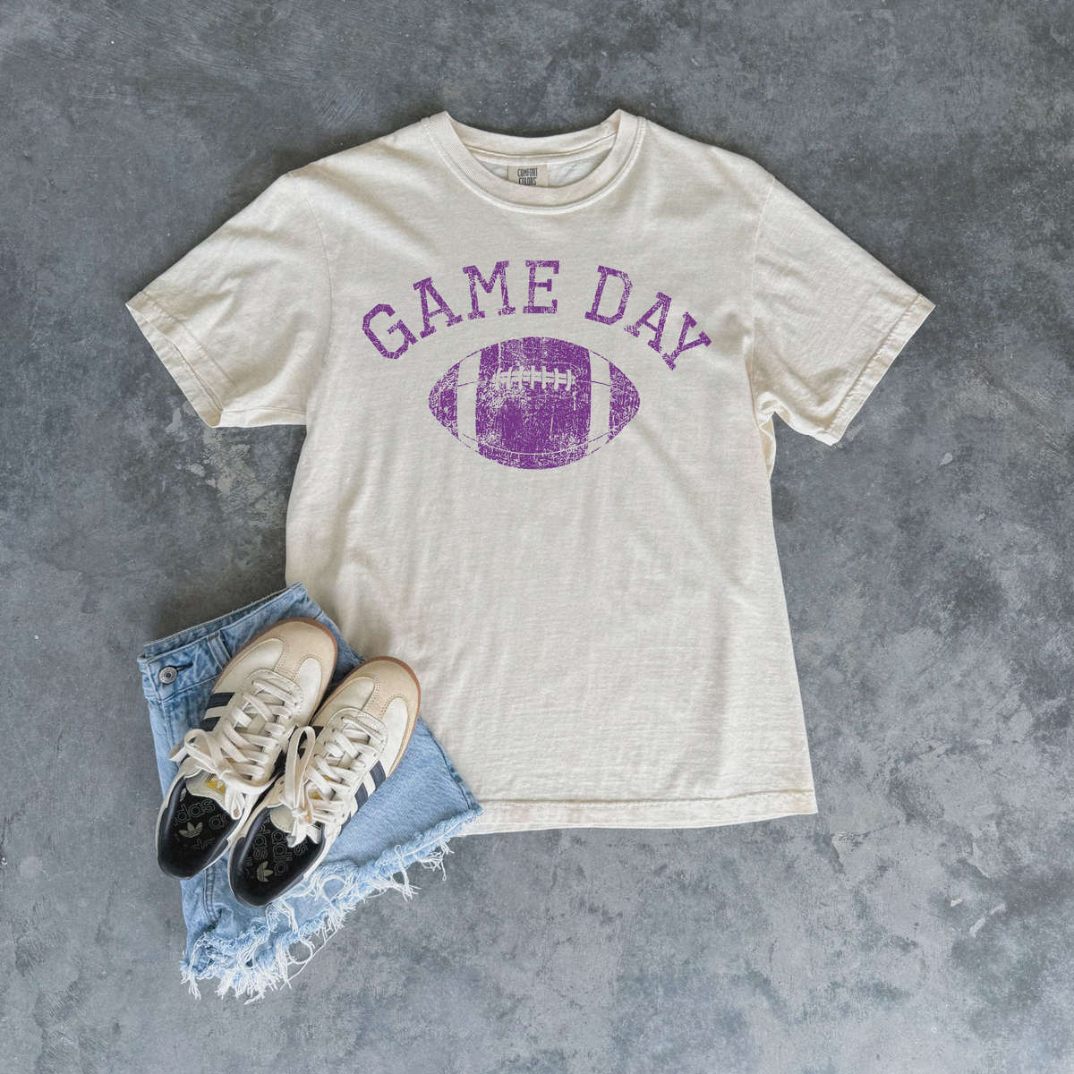 Custom School Color Game Day Distressed Football Graphic Tee