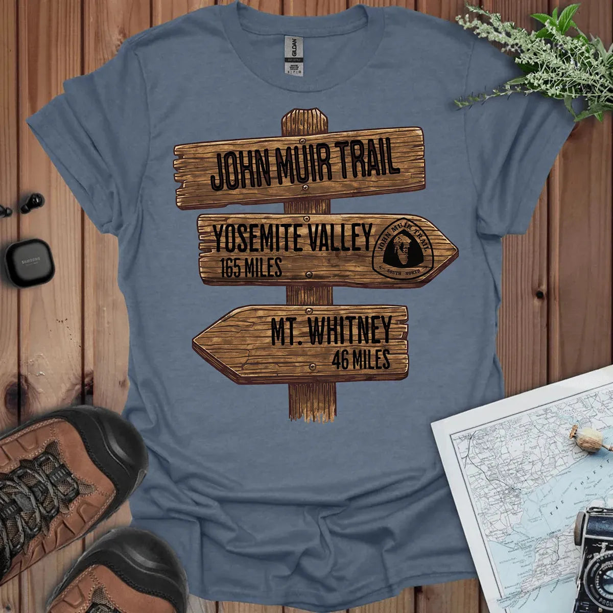 John Muir Trail T-Shirt Wood Sign 211 Miles
