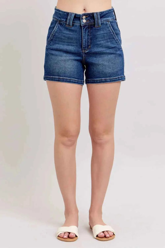 Judy Blue Full Size Double Button Waistband Denim Shorts Plus Size