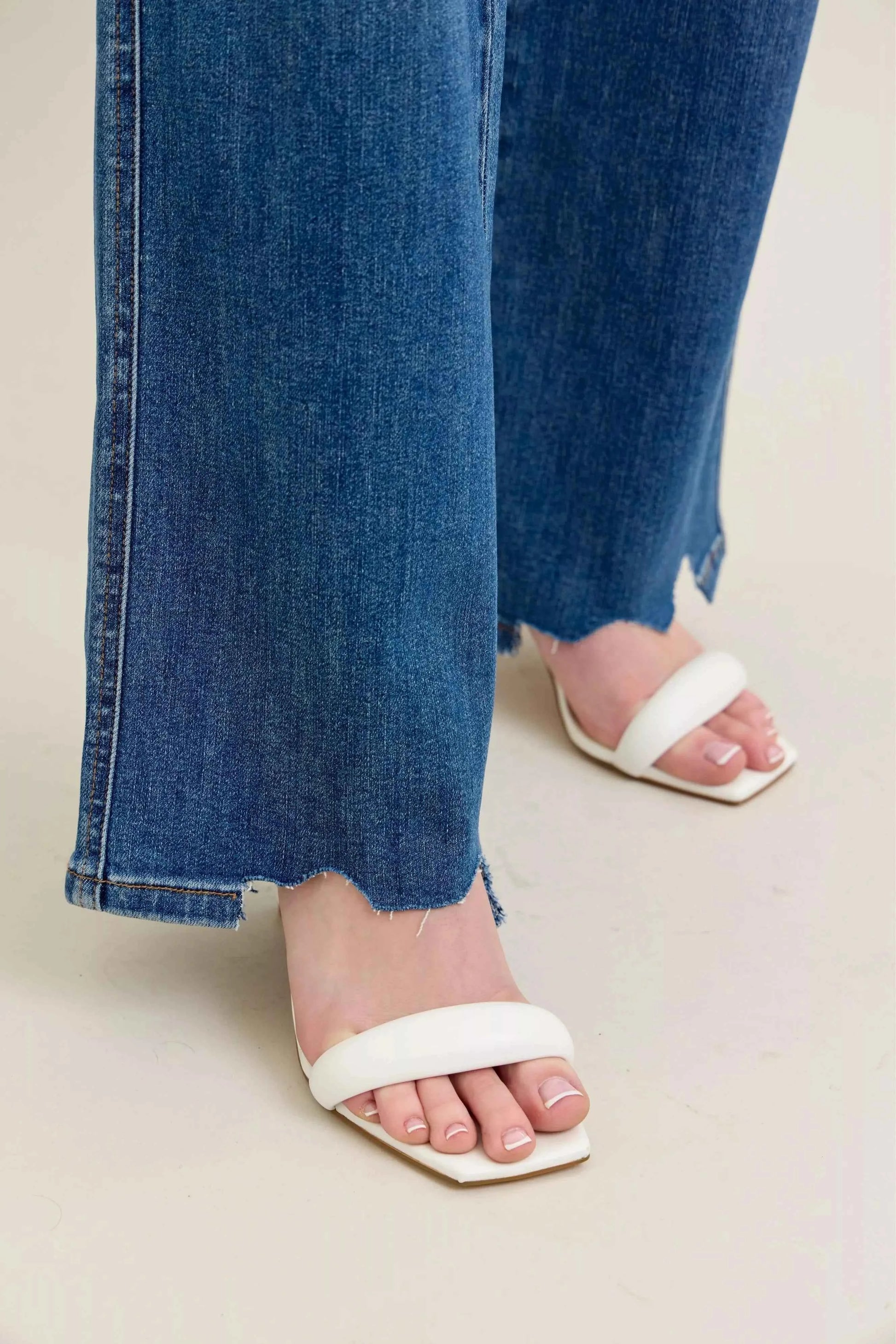 Judy Blue Full Size High Waist Tummy Control Chew Hem Destroy Wide Jeans Plus Size