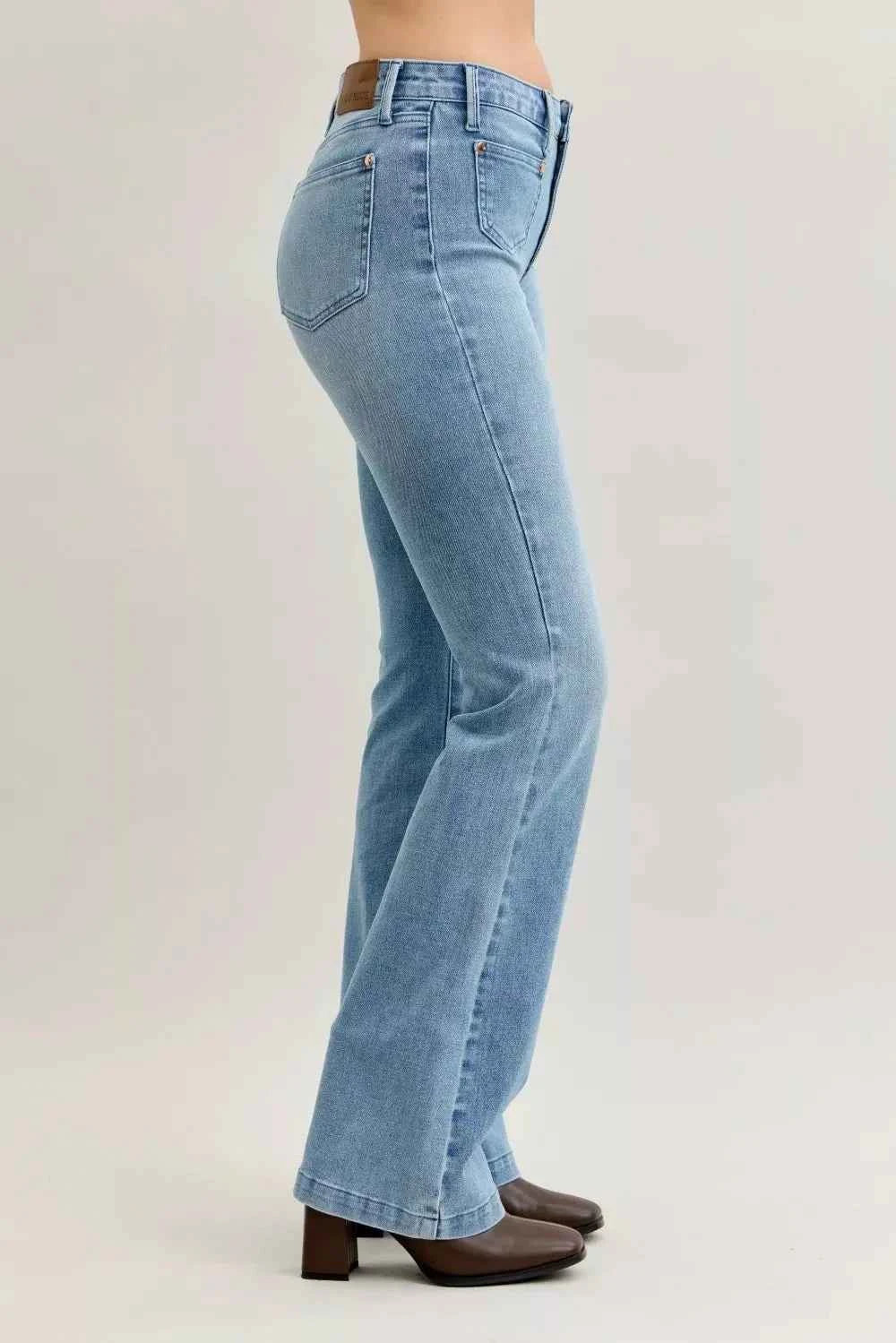 Judy Blue Full Size Mid Rise Bootcut Jeans with Contrast Wash & Front Patch Pockets Plus Size