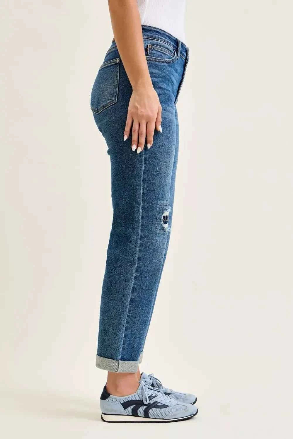 Judy Blue Mid Rise Boyfriend Embroidered Repair Patch Jeans