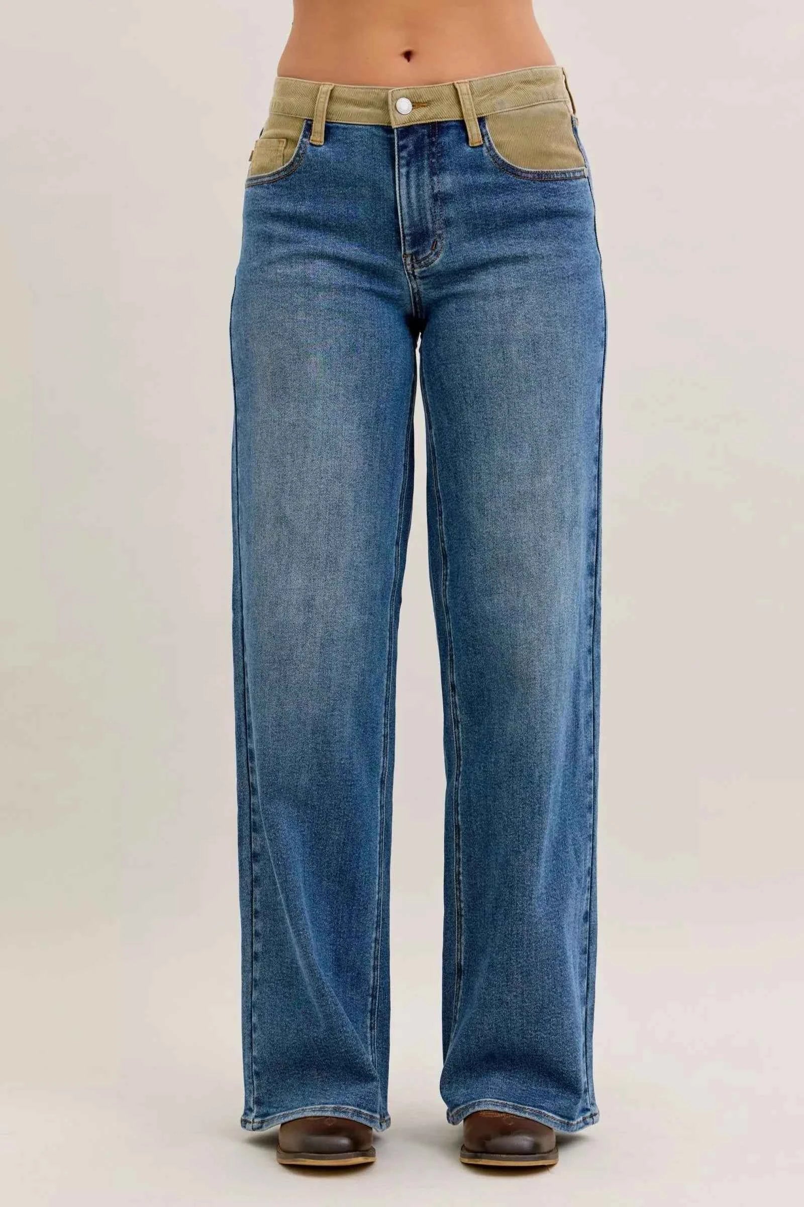 Judy Blue MR Column Straight Jeans with Corduroy Waist