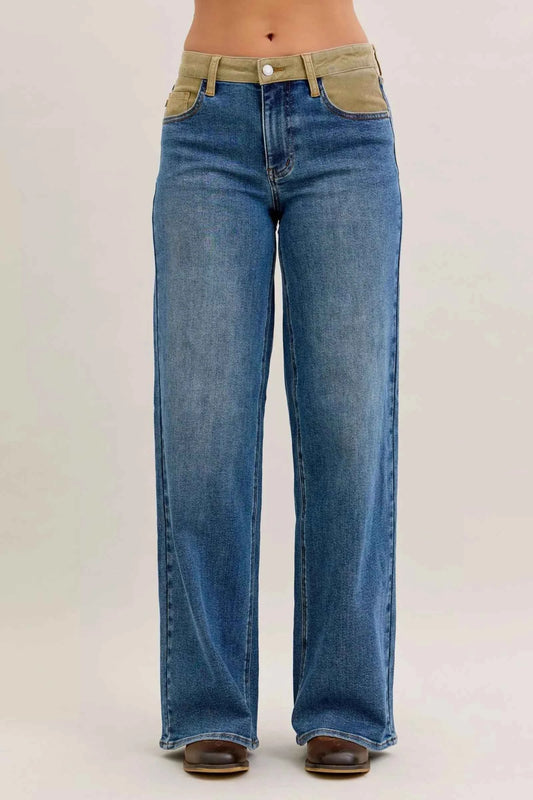 Judy Blue MR Column Straight Jeans with Corduroy Waist