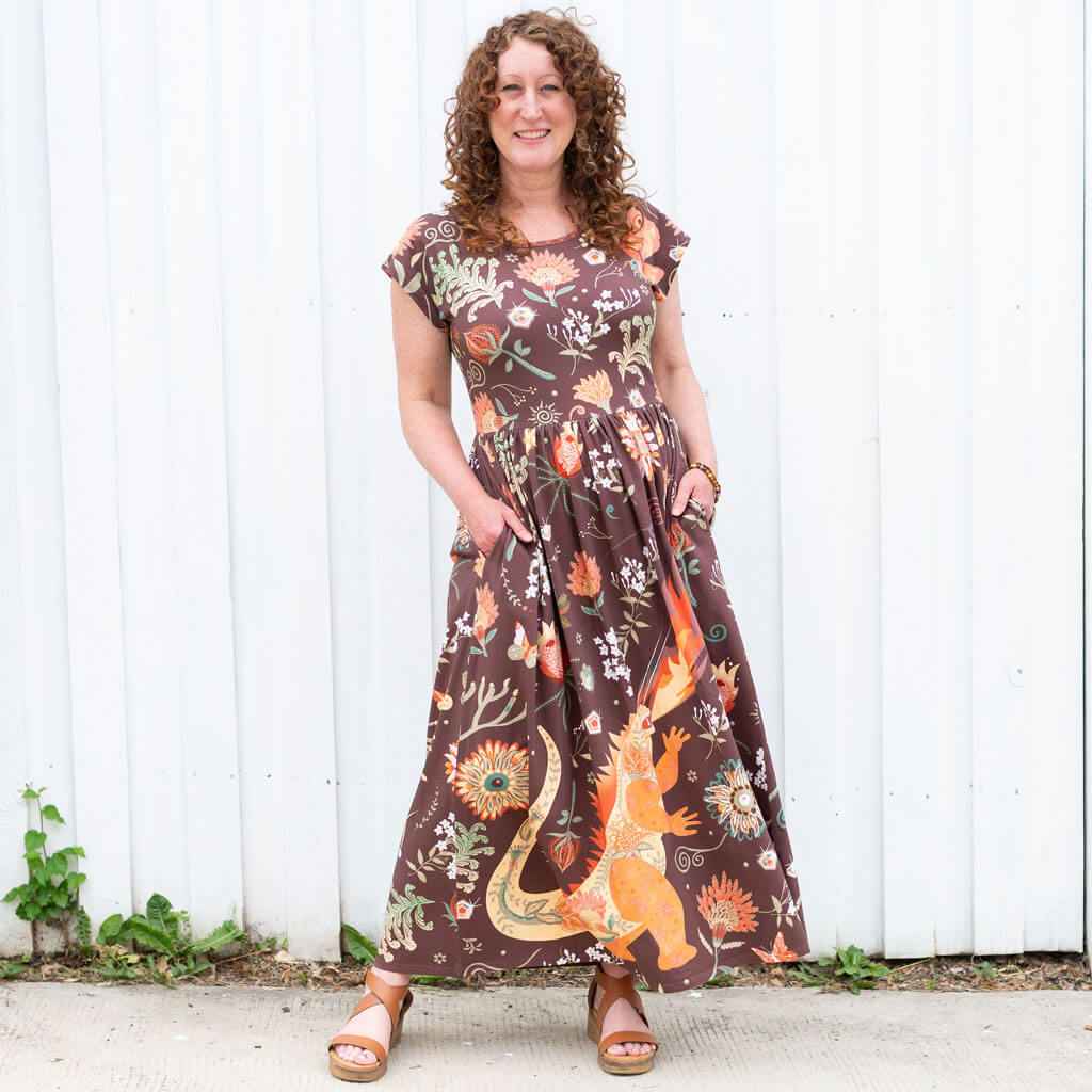 Adult "Beast Mode" Kaiju Monsters Cap Sleeve Maxi Dress With Pockets
