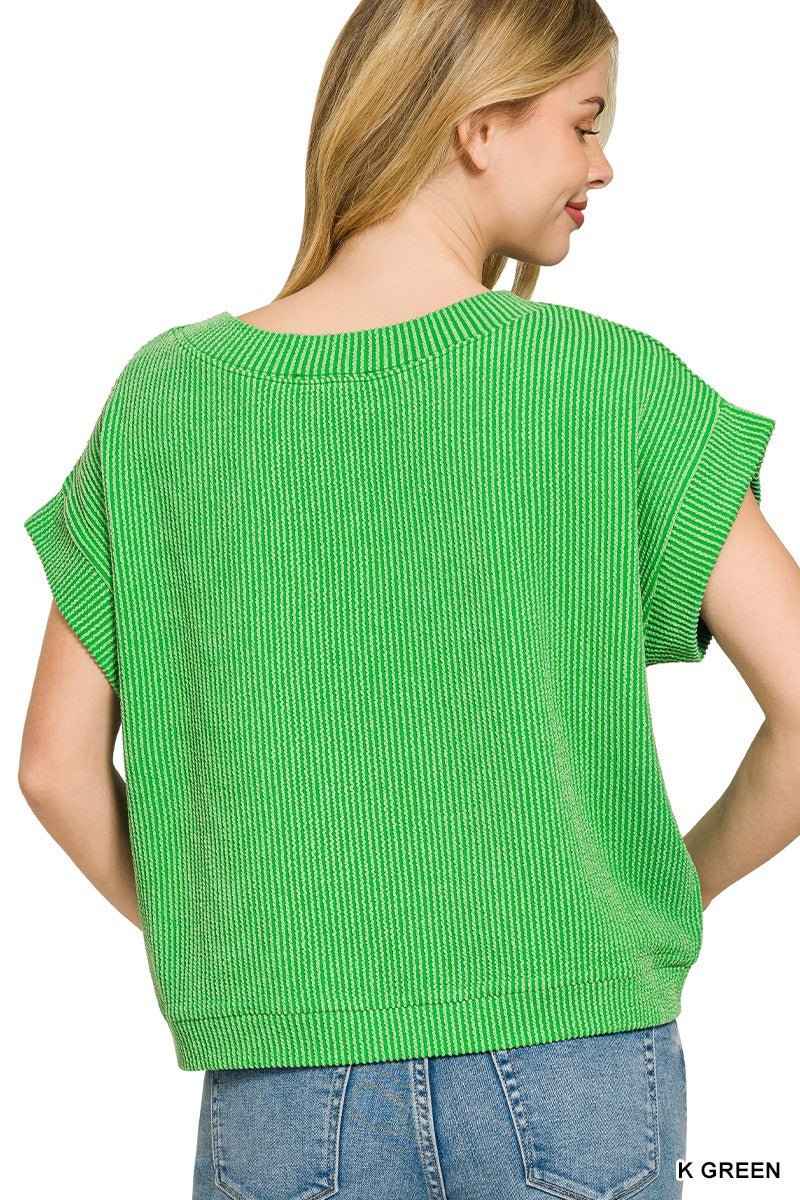 Kelly Green Raised Rib Cap Sleeve Top by Zenana