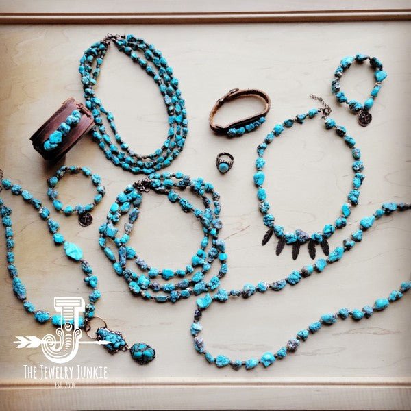 Large Triple Strand Blue Turq&Wood Collar Necklace