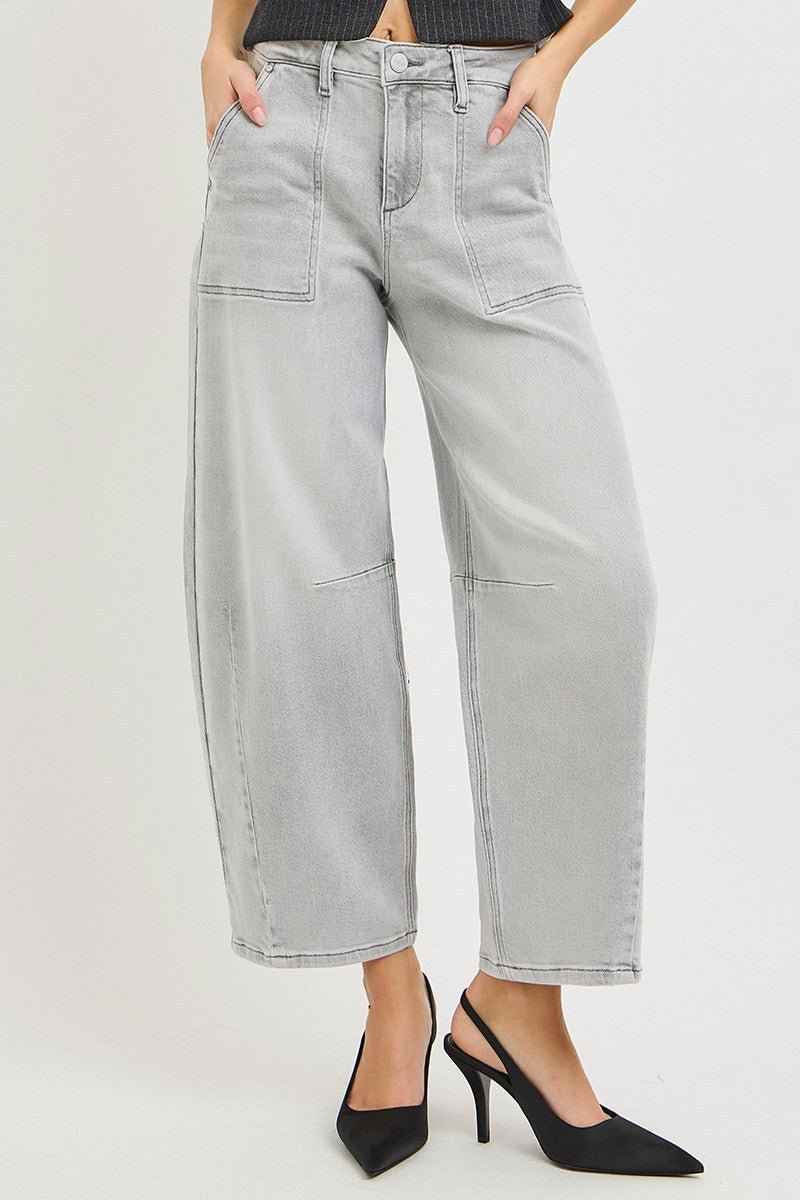 Light Gray Slouchy Cropped Barrel Jeans by Risen