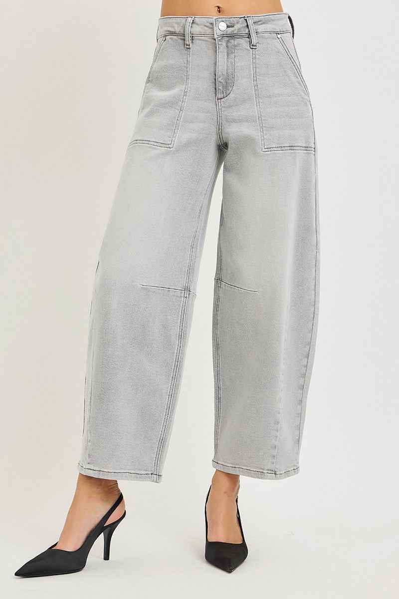 Light Gray Slouchy Cropped Barrel Jeans by Risen