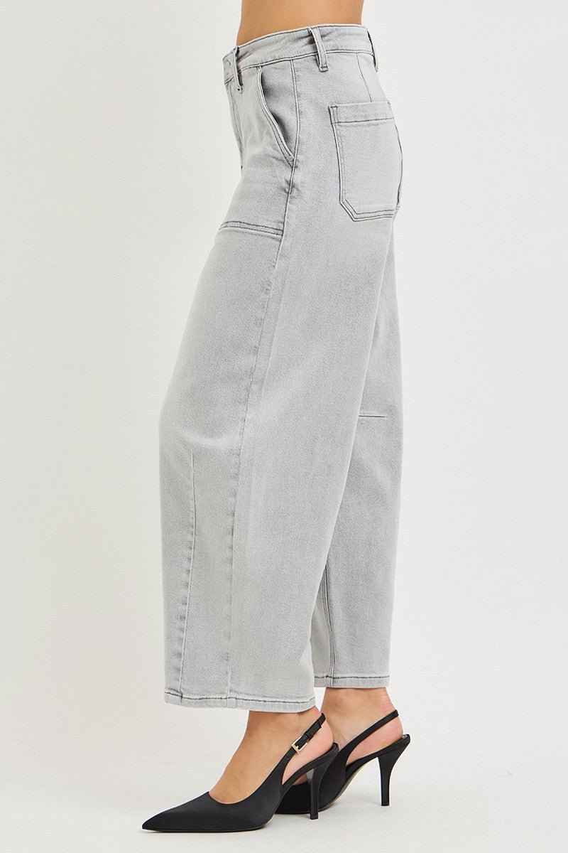 Light Gray Slouchy Cropped Barrel Jeans by Risen