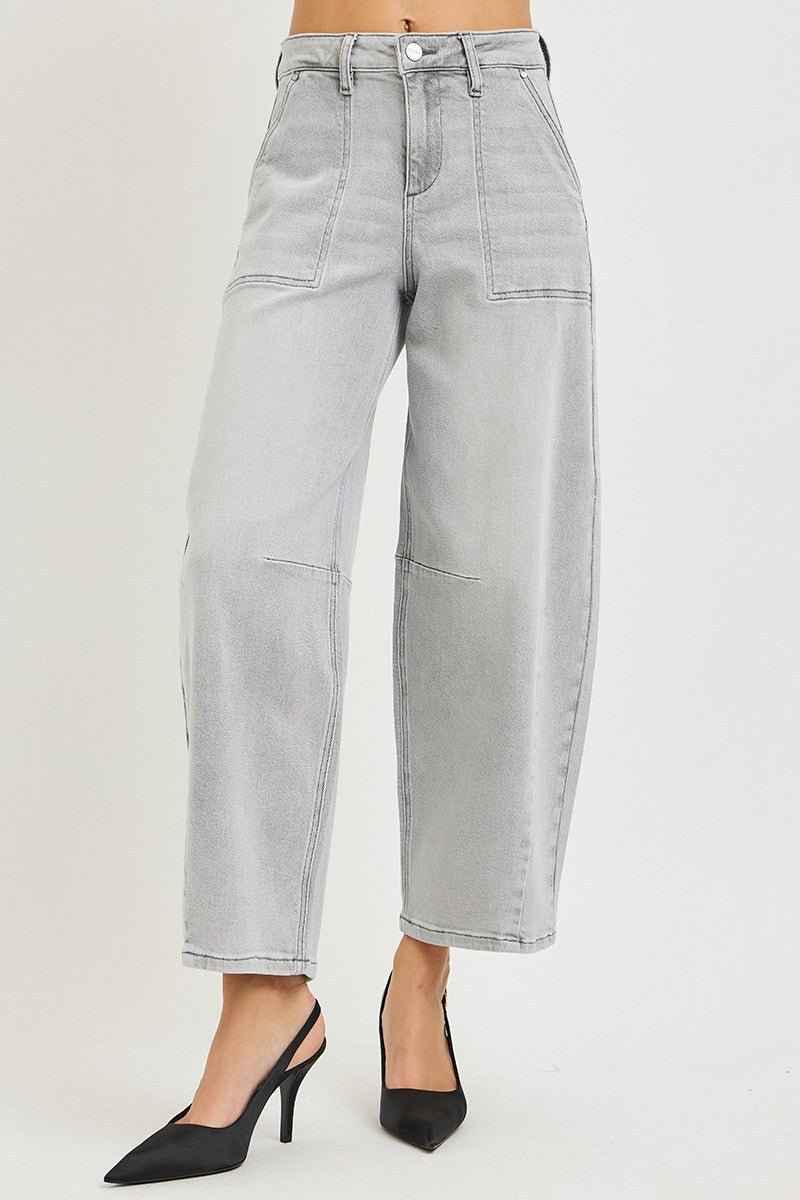 Light Gray Slouchy Cropped Barrel Jeans by Risen