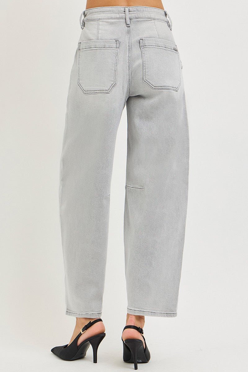 Light Gray Slouchy Cropped Barrel Jeans by Risen