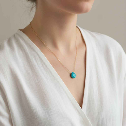 Gold Filled Aqua Jade Wire Wrap Gemstone Drop Necklace