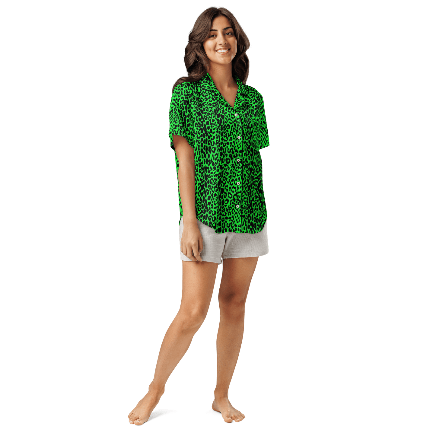 Lime Leopard Silky Pajama Top
