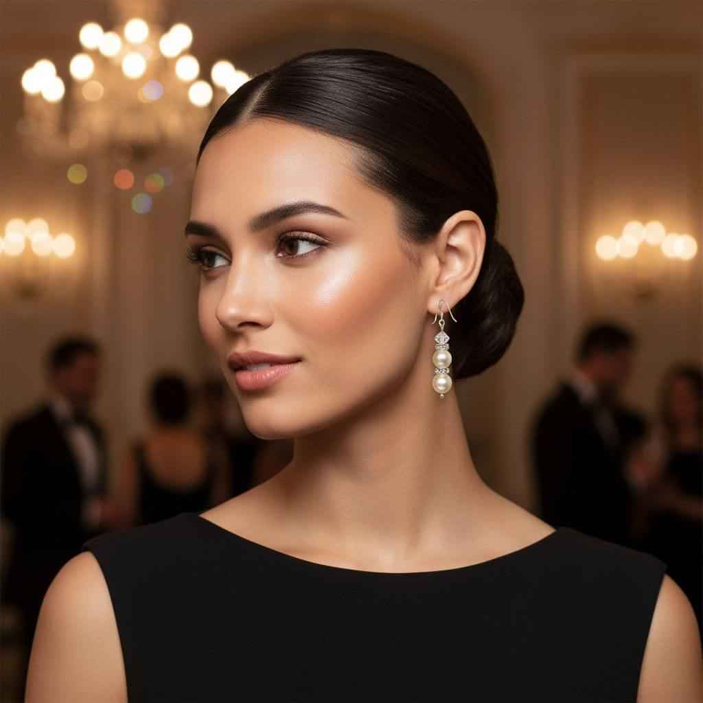 Bridal Sterling Silver Stacked Crystal and Pearl Earrings