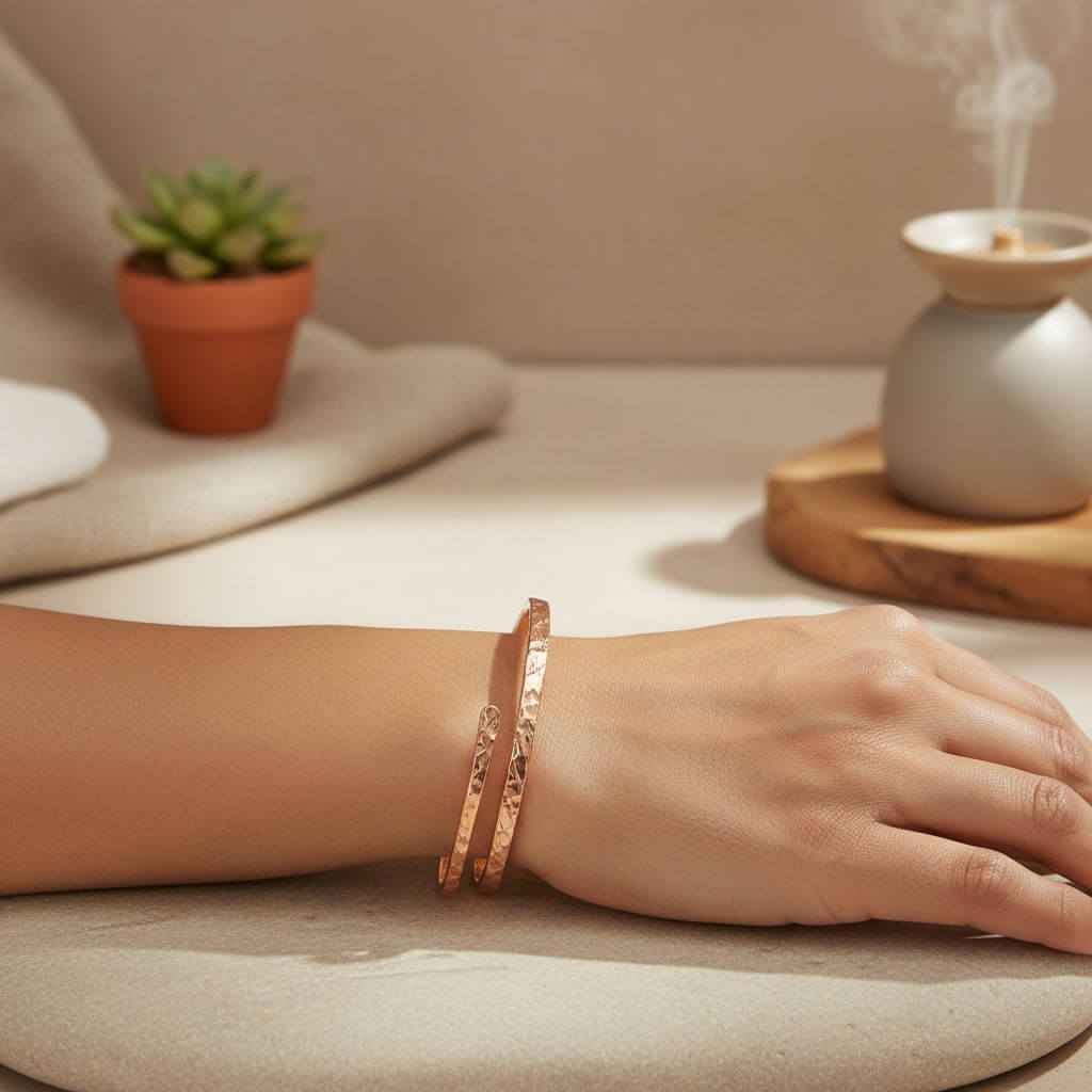 Handmade Adjustable 10 Gauge Copper Hammer Textured Overlap Bangle