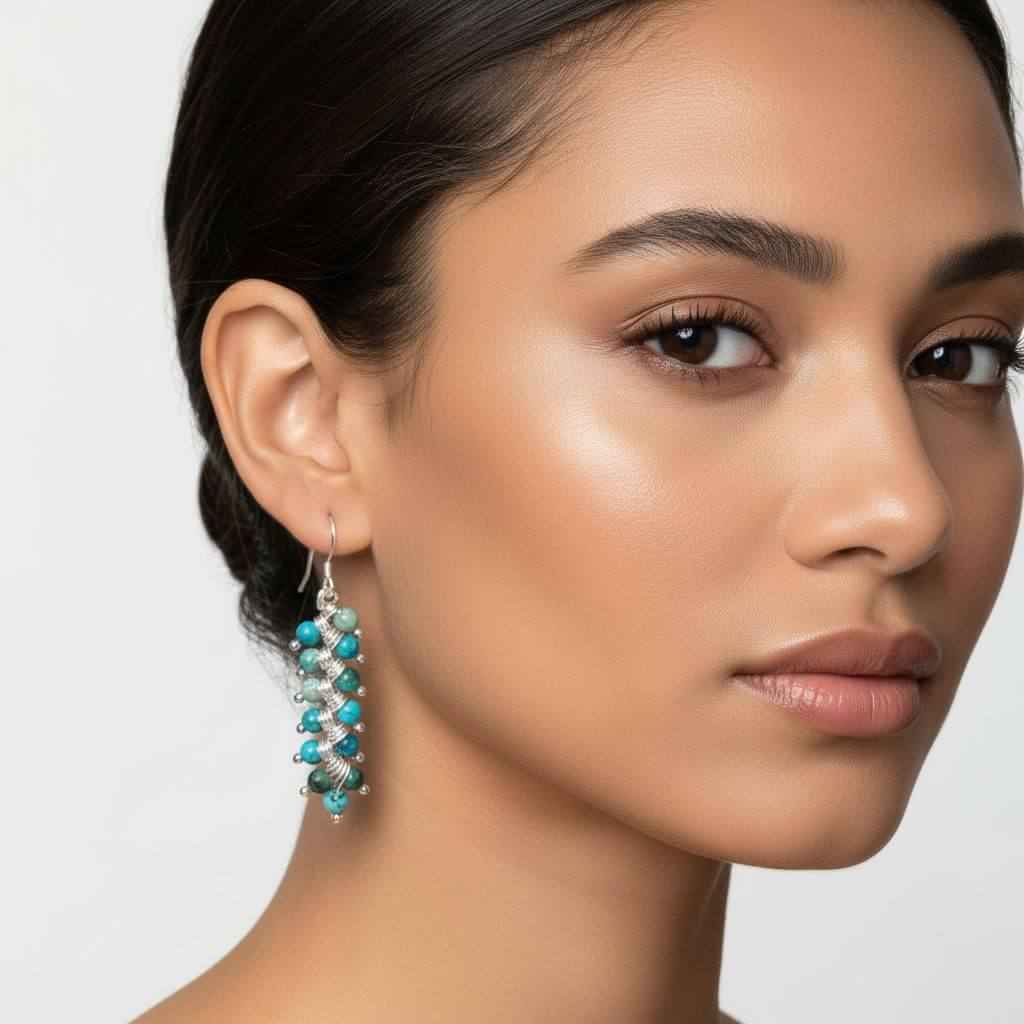 Seen On Jane The Virgin Silver Turquoise Wire Coil Earrings