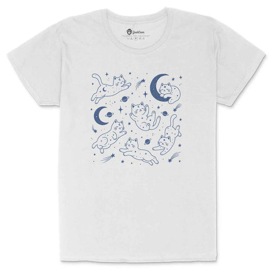 Space Cats With Stars and Planets Crew Neck Shirt