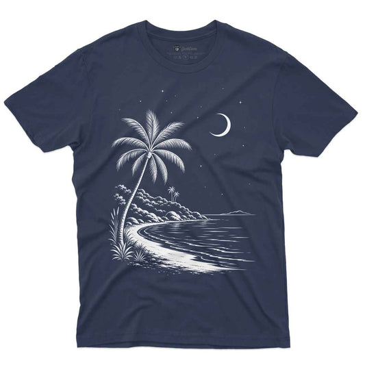 Moonlit Tropical Shore Men’s Crew Neck Tee