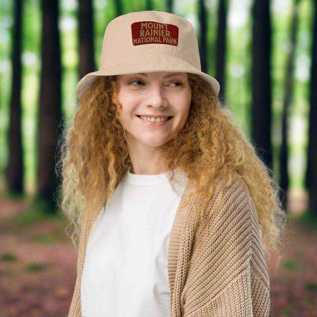 Mount Rainier National Park Sign Organic Bucket Hat
