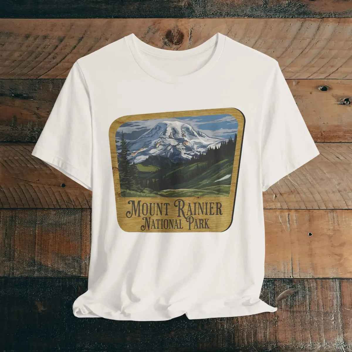 Mount Rainier National Park T-Shirt Mountain Wood Sign