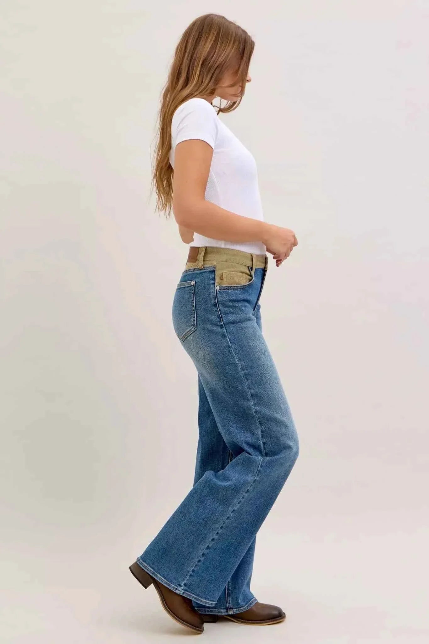 MR Column Straight Jeans with Corduroy Waist
